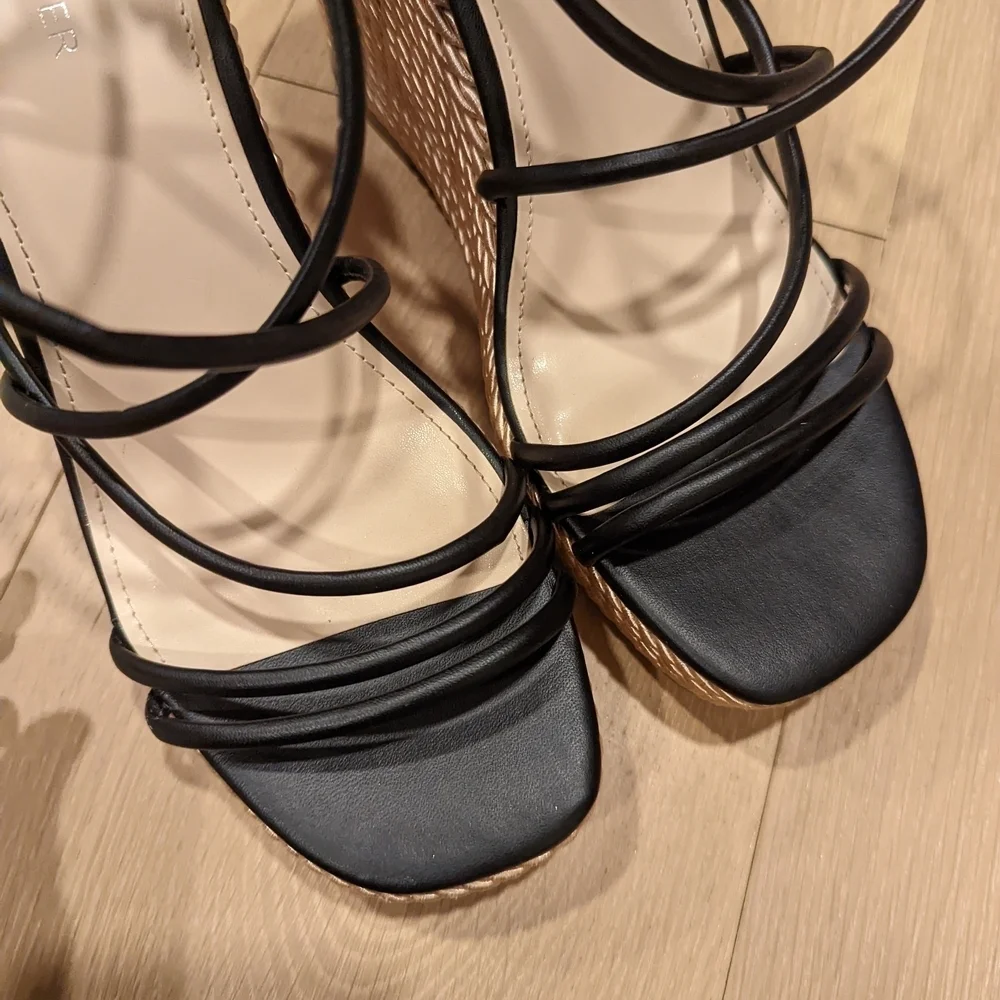 Black Strappy Wedge Sandals